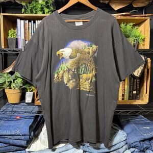 Vintage 90s Minnesota Animals Nature Tee Faded Black Wilderness Eagle Wolf Shirt